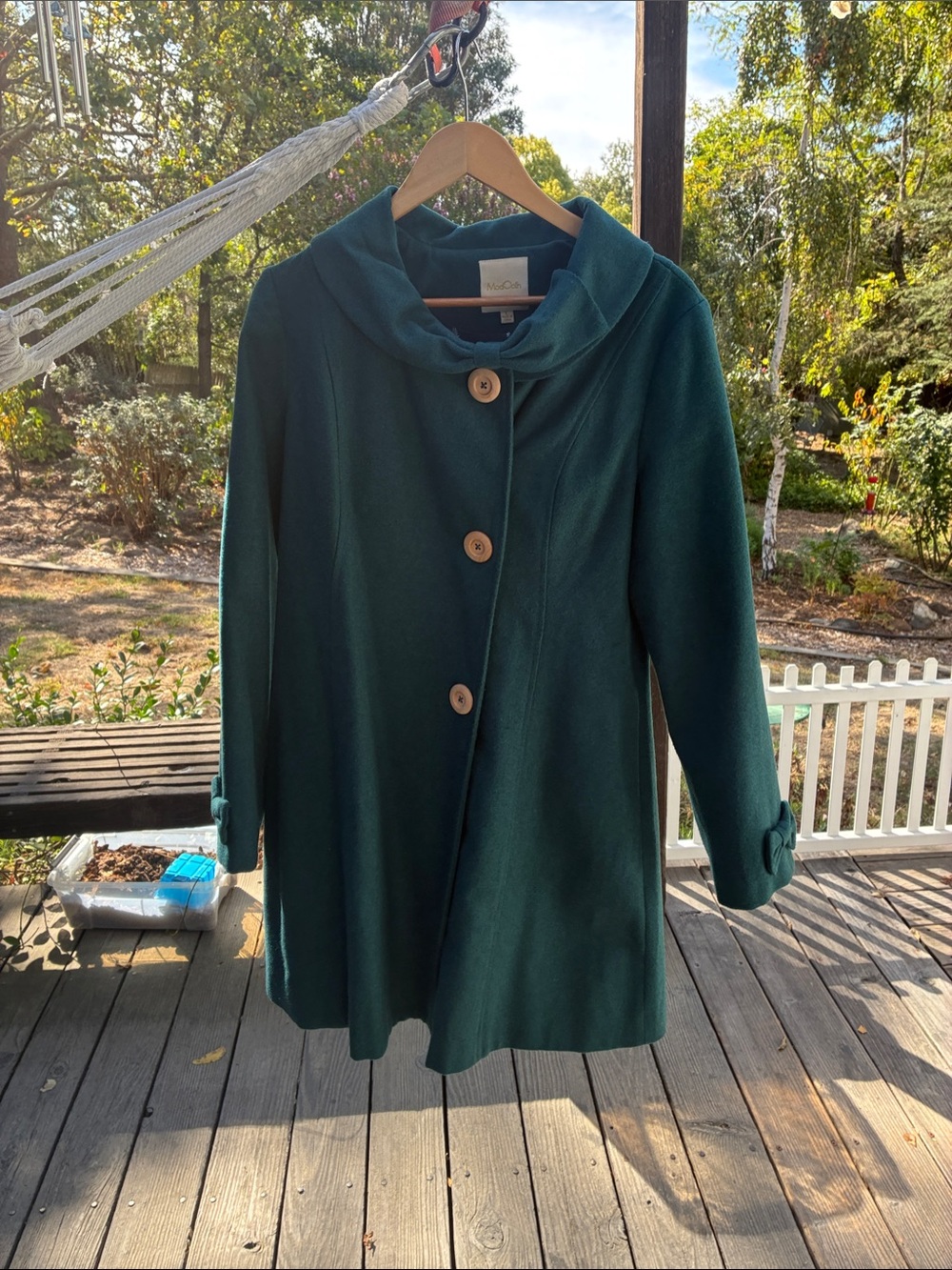 Modcloth Teal Green A-Line Pea Coat with Wooden Buttons